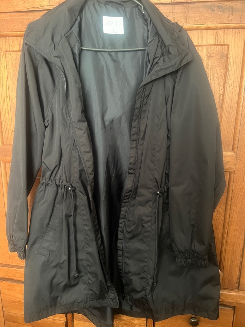 STYLUS Black Hooded Trench Coat with Drawcord Waist